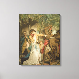 Lienzo Atacan a familia de colonos salvajes, grabada