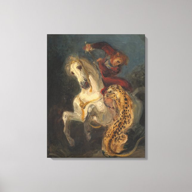 Lienzo Atacan a Ferdinand Delacroix por un jaguar (Anverso)