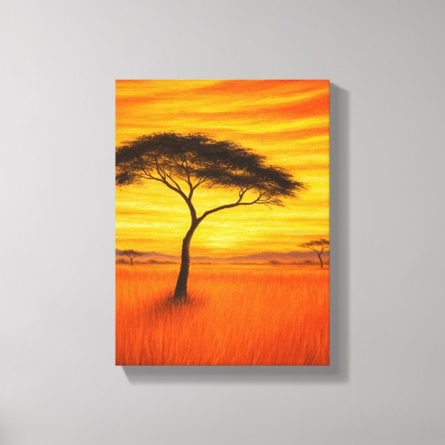 Lienzo Atardecer africano con árbol de acacia (Anverso)