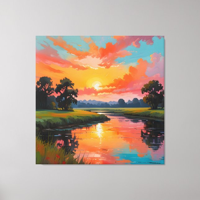 Lienzo Atardecer al borde del río (Anverso)