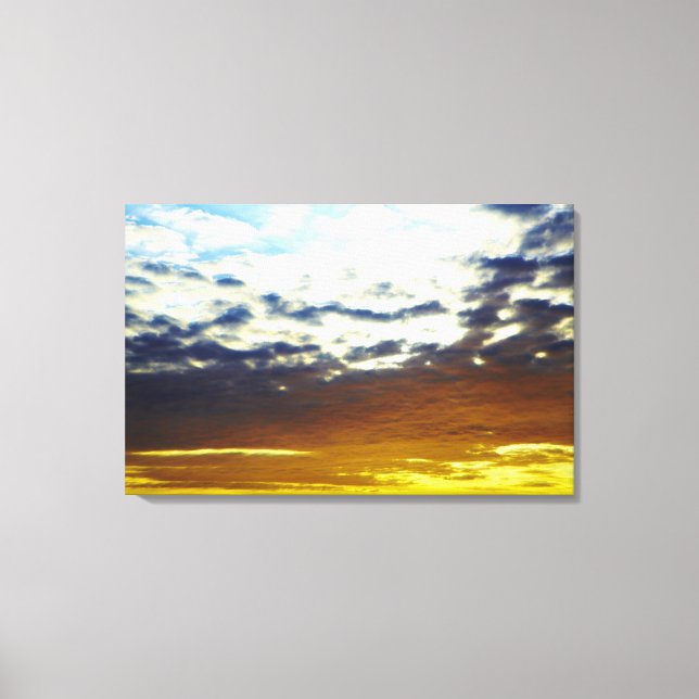 Lienzo Atardecer amarillo azul celeste con nubes (Anverso)