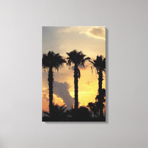 Lienzo Atardecer chipriota de Limassol – Palmeras mediter