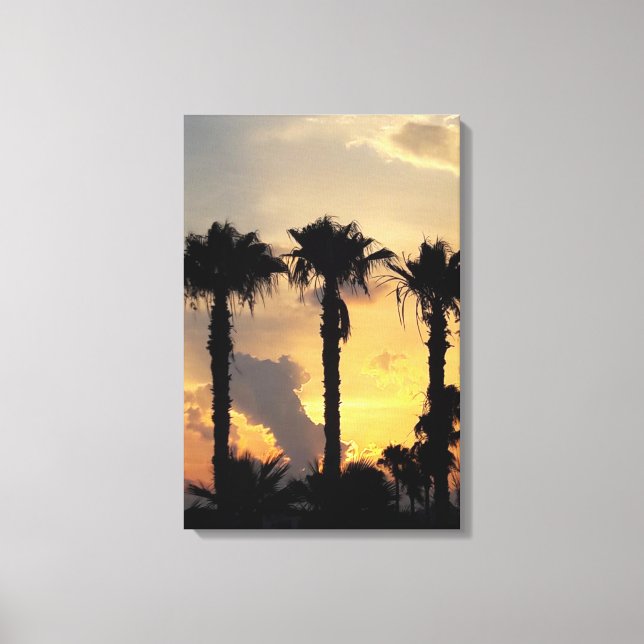 Lienzo Atardecer chipriota de Limassol – Palmeras mediter (Anverso)