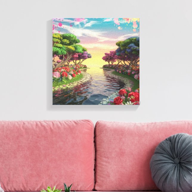 Lienzo Atardecer de fantasía 3D sobre el lago Serene con  (Insitu (Sala de estar))