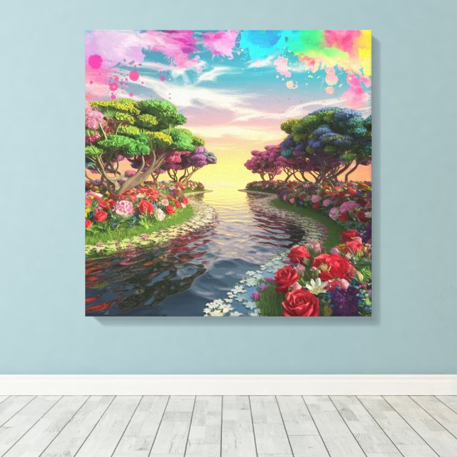 Lienzo Atardecer de fantasía 3D sobre el lago Serene con  (Insitu (piso de madera))