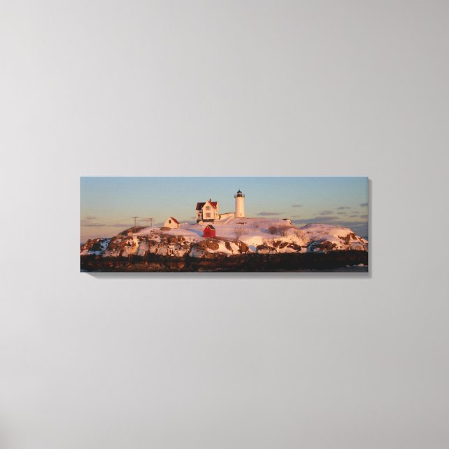 Lienzo Atardecer de invierno en Nubble Light (Anverso)