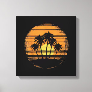 Lienzo Atardecer de Palma Retro Verano Playa Vintage Tróp