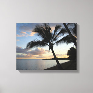 Lienzo Atardecer de Palma Tropical Estampado Hawaiano