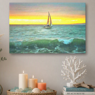 Lienzo Atardecer de Velero Océano Paisaje Marino 0884 Art