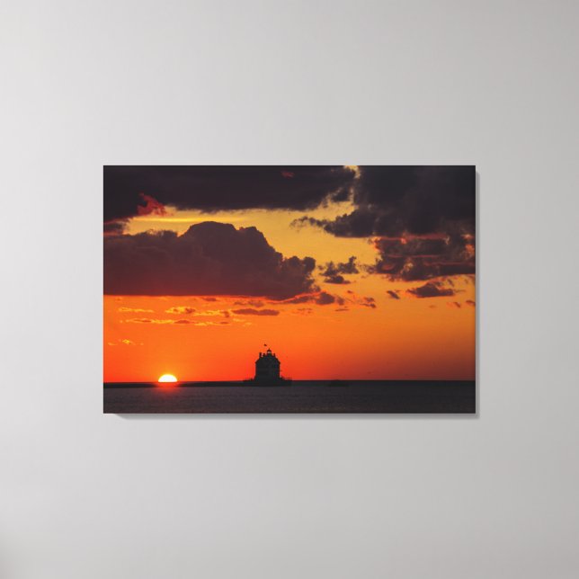 Lienzo Atardecer de verano en el faro (Anverso)