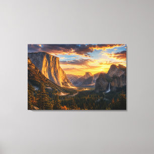 Lienzo Atardecer del Valle Dorado de Yosemite Paisaje de 