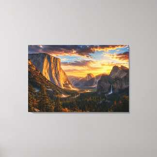 Lienzo Atardecer del Valle Dorado de Yosemite Paisaje de