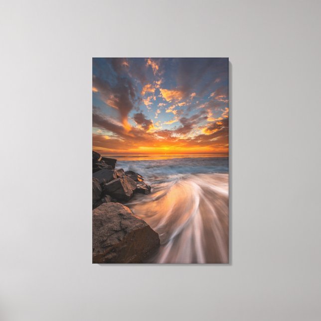 Lienzo Atardecer desde la playa de Tamarach (Anverso)