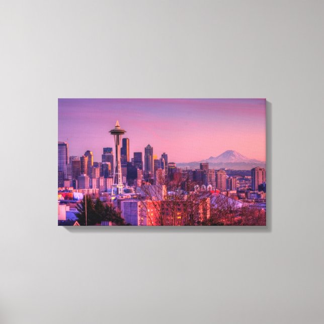 Lienzo Atardecer detrás del horizonte de Seattle desde el (Anverso)