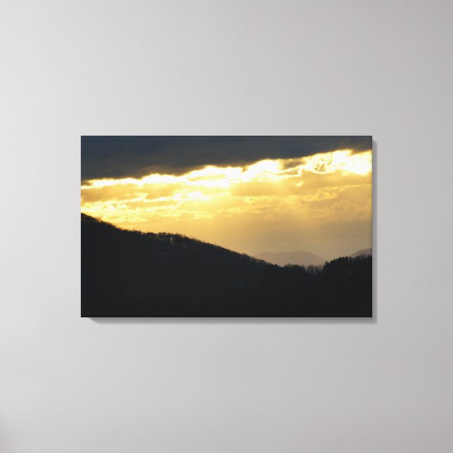 Lienzo Atardecer dorado en la cresta azul (Anverso)