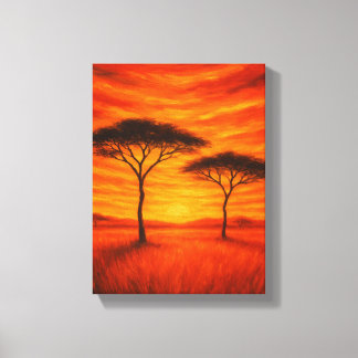 Lienzo Atardecer dorado sobre los árboles africanos