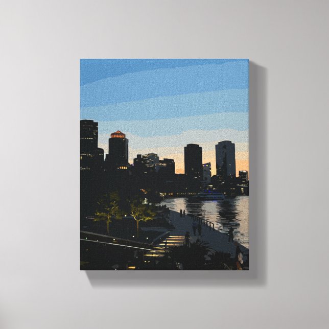 Lienzo Atardecer en Boston Seaport Ciudad (Anverso)