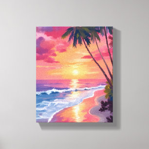 Lienzo Atardecer en el paraíso Playa tropical de acuare