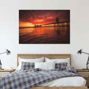Lienzo Atardecer en Huntington Beach Pier 1-1-2020