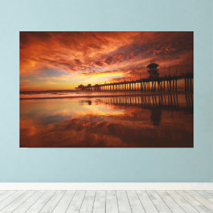 Lienzo Atardecer en Huntington Beach Pier - John Minar