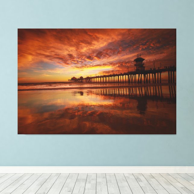 Lienzo Atardecer en Huntington Beach Pier - John Minar  (Insitu (piso de madera))