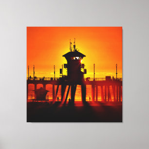 Lienzo Atardecer en Huntington Beach Pier - Torre Cero (L