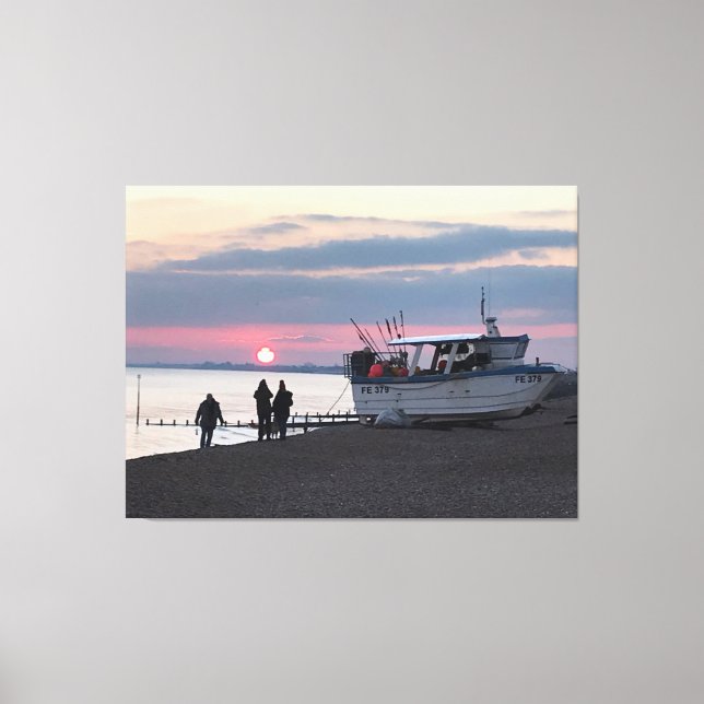 Lienzo Atardecer en Hybay Kent con barcos de pesca (Anverso)