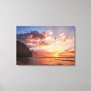 Lienzo Atardecer En La Costa De Kauai