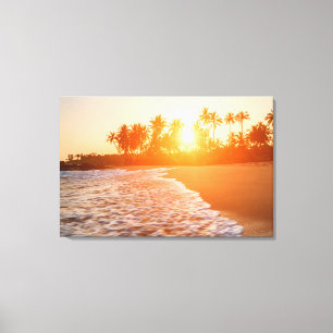 Lienzo Atardecer en la playa con palmeras de coco   Sri L