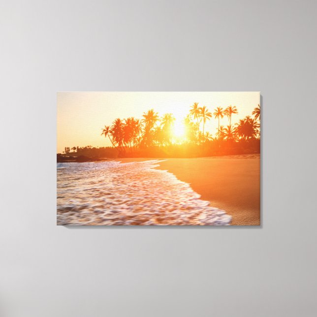 Lienzo Atardecer en la playa con palmeras de coco | Sri L (Anverso)