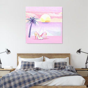 Lienzo Atardecer en la playa rosa pastel de moda y tacone