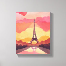 Lienzo Atardecer en París | Torre Eiffel Francia Acuarela