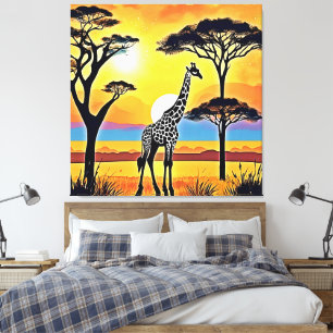 Lienzo Atardecer en Safari: Abrazo de la Jirafa