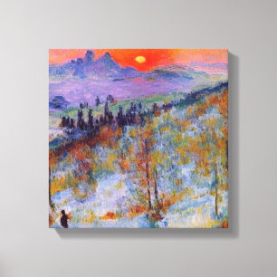 Lienzo Atardecer más allá de la montaña nevada