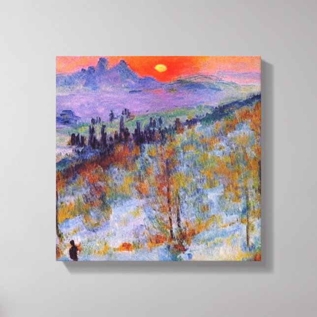 Lienzo Atardecer más allá de la montaña nevada (Anverso)