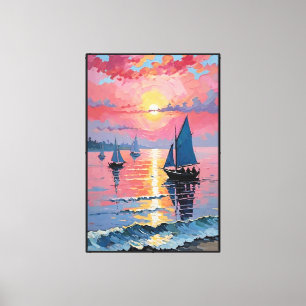 Lienzo Atardecer Océano con Velero y Cielo Colorido