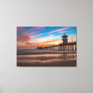 Lienzo Atardecer por el muelle de Huntington Beach en Cal