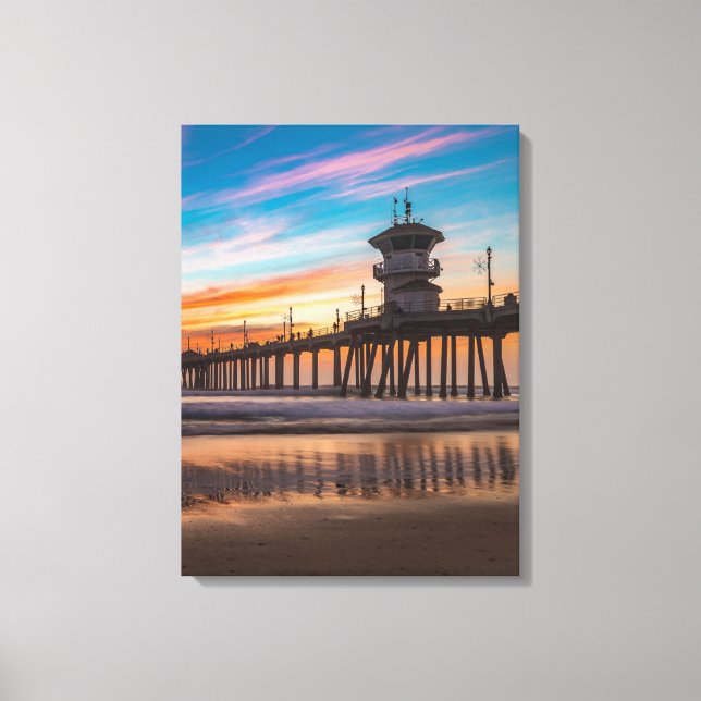 Lienzo Atardecer por el muelle de Huntington Beach en Cal (Anverso)