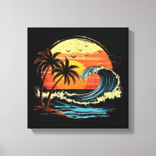 Lienzo Atardecer Retro Tropical Vintage Playa Palma para