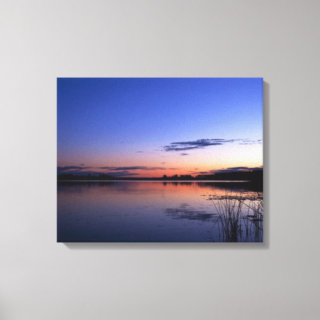 Lienzo Atardecer Sobre El Lago Wabamun Con Hierba (Anverso)