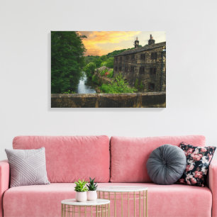 Lienzo Atardecer sobre el puente de Hawksclough, Mytholmr