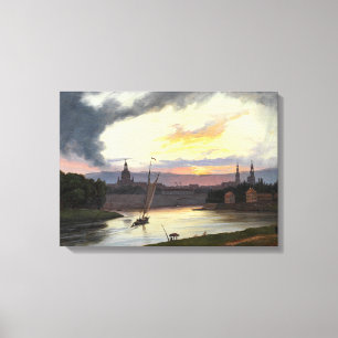 Lienzo Atardecer sobre la ciudad de Dresden (Paisaje alem