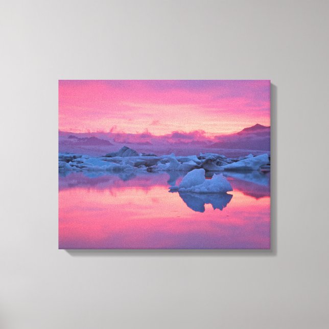 Lienzo Atardecer sobre la laguna del glaciar de Jokulsarl (Anverso)