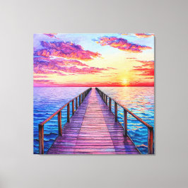 Lienzo Atardecer sobre las olas serenas del océano