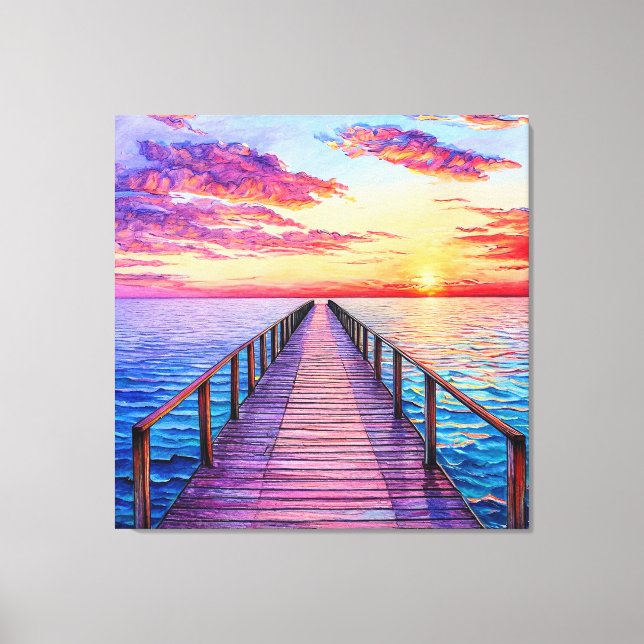 Lienzo Atardecer sobre las olas serenas del océano (Anverso)