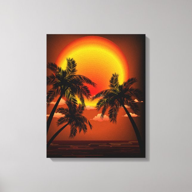 Lienzo Atardecer y palmeras cálidos (Anverso)