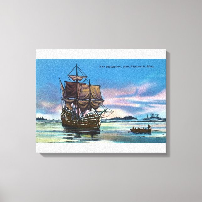 Lienzo Aterrizaje de Mayflower en escena de 1620 (Anverso)