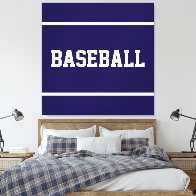 Lienzo Athletic Navy Blue White BASEBALL Text Stripes (Insitu(Dormitorio))