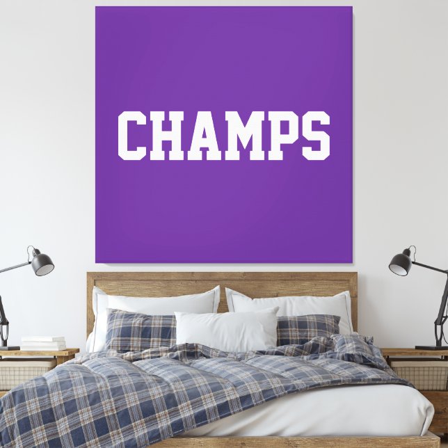 Lienzo Athletic Sporty CHAMPS White Text On Bold Purple (Insitu(Dormitorio))