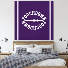 Lienzo Athletic TOUCHDOWN Text Stripes On Deep Purple